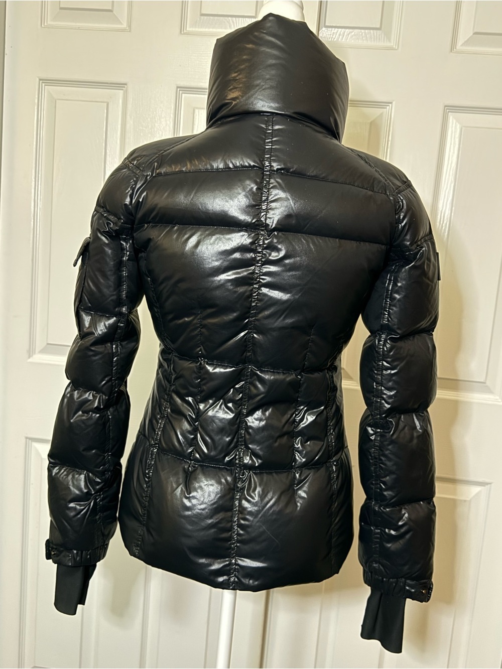 SAM. New York Black Glossy Goose Down Puffer Jacket XS Thumbhole Cuffs - Picture 8 of 14